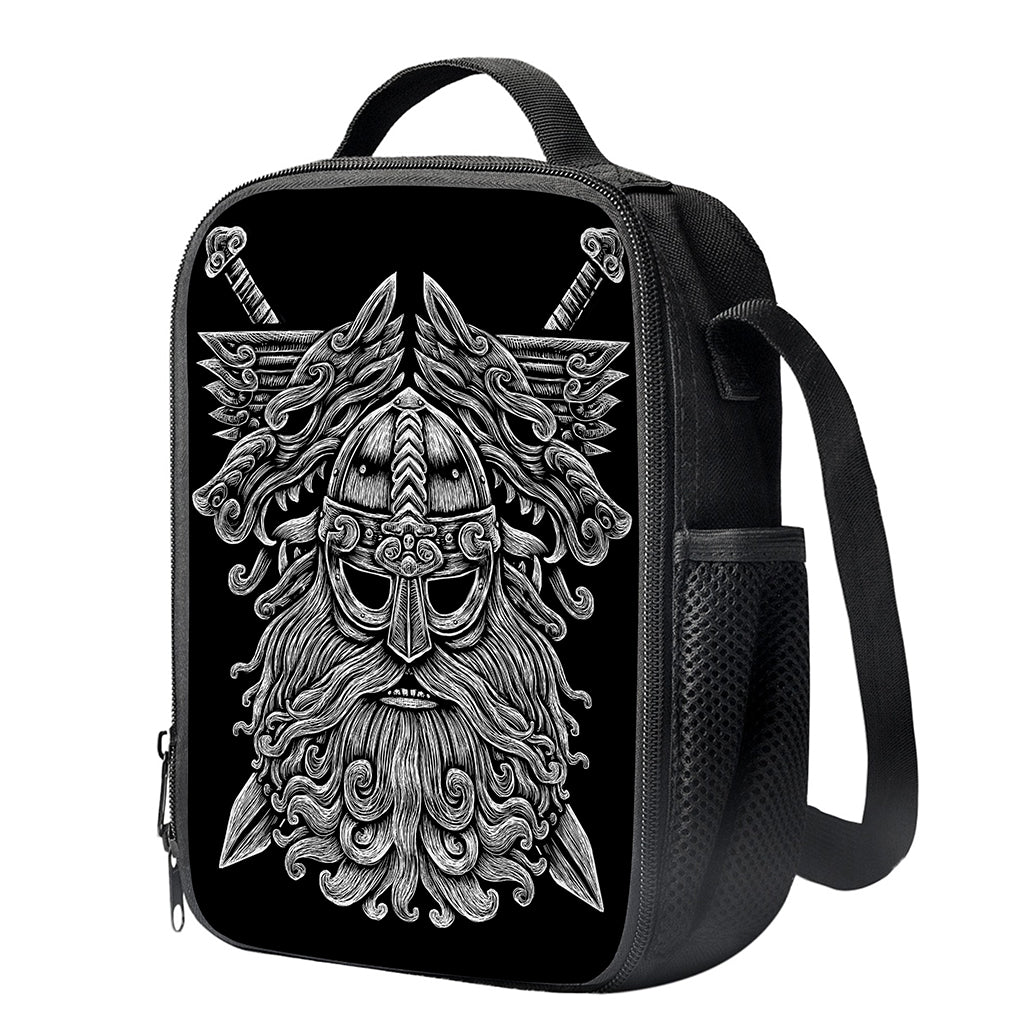 Black And White Odin With Wolfs Print Crossbody Lunch Bag