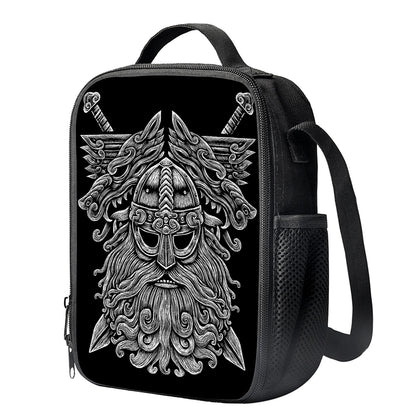 Black And White Odin With Wolfs Print Crossbody Lunch Bag
