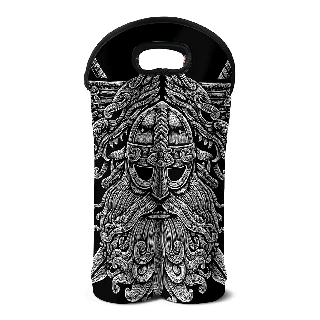 Black And White Odin With Wolfs Print Double Neoprene Wine Tote