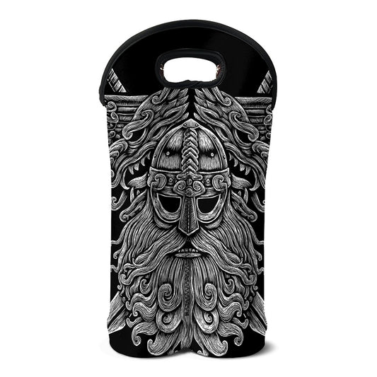 Black And White Odin With Wolfs Print Double Neoprene Wine Tote