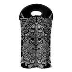 Black And White Odin With Wolfs Print Double Neoprene Wine Tote