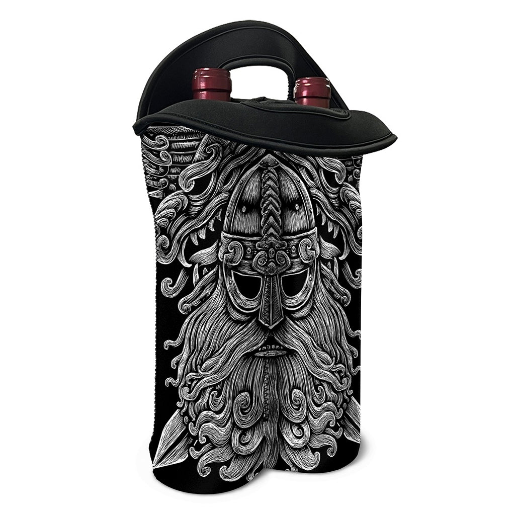 Black And White Odin With Wolfs Print Double Neoprene Wine Tote