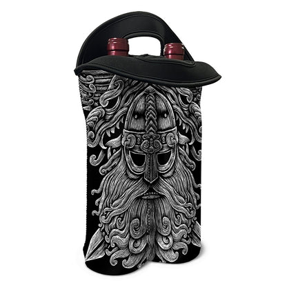 Black And White Odin With Wolfs Print Double Neoprene Wine Tote
