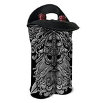 Black And White Odin With Wolfs Print Double Neoprene Wine Tote
