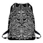 Black And White Odin With Wolfs Print Drawstring Backpack