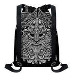 Black And White Odin With Wolfs Print Drawstring Backpack