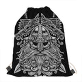 Black And White Odin With Wolfs Print Drawstring Bag