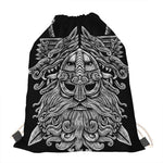Black And White Odin With Wolfs Print Drawstring Bag