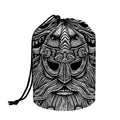 Black And White Odin With Wolfs Print Drawstring Makeup Bag