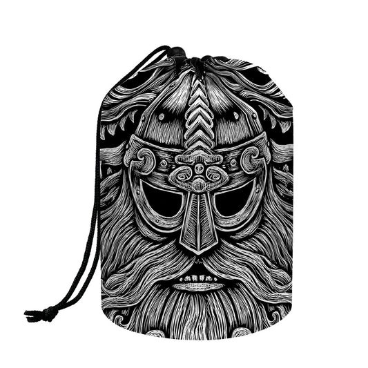 Black And White Odin With Wolfs Print Drawstring Makeup Bag