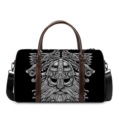 Black And White Odin With Wolfs Print Duffle Bag