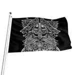 Black And White Odin With Wolfs Print Flag