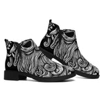Black And White Odin With Wolfs Print Flat Ankle Boots