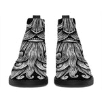 Black And White Odin With Wolfs Print Flat Ankle Boots