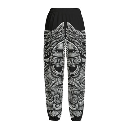 Black And White Odin With Wolfs Print Fleece Lined Knit Pants
