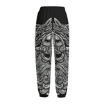 Black And White Odin With Wolfs Print Fleece Lined Knit Pants