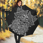 Black And White Odin With Wolfs Print Foldable Umbrella