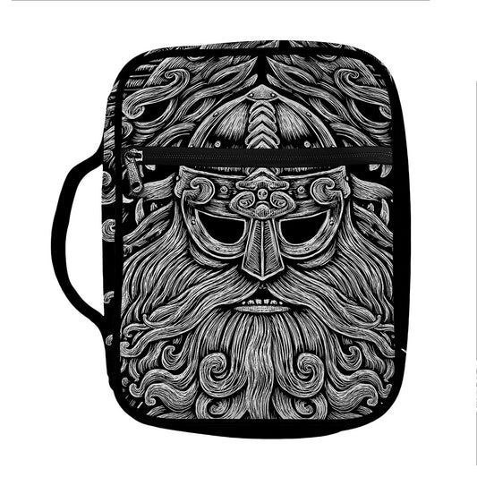 Black And White Odin With Wolfs Print Front Pocket Bible Bag