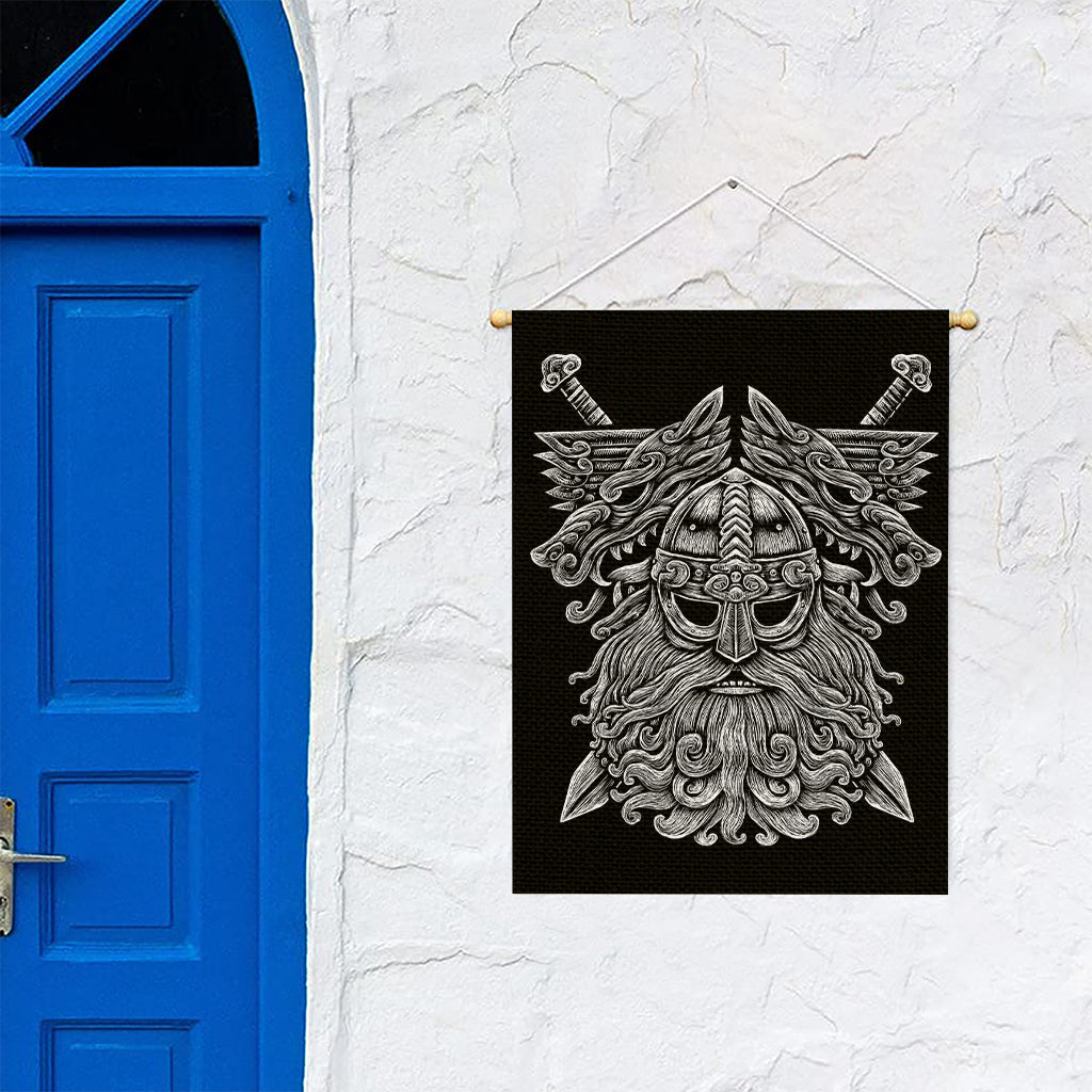 Black And White Odin With Wolfs Print Garden Flag