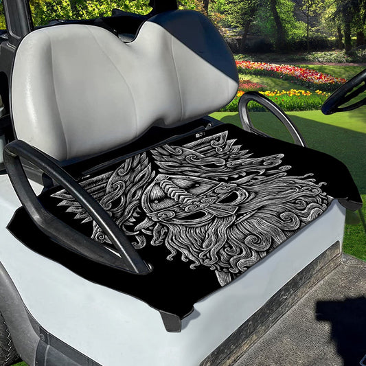Black And White Odin With Wolfs Print Golf Cart Seat Cover