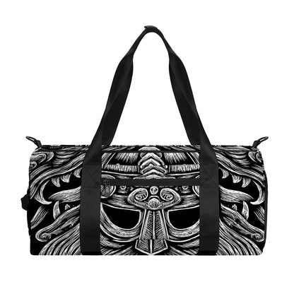 Black And White Odin With Wolfs Print Gym Bag