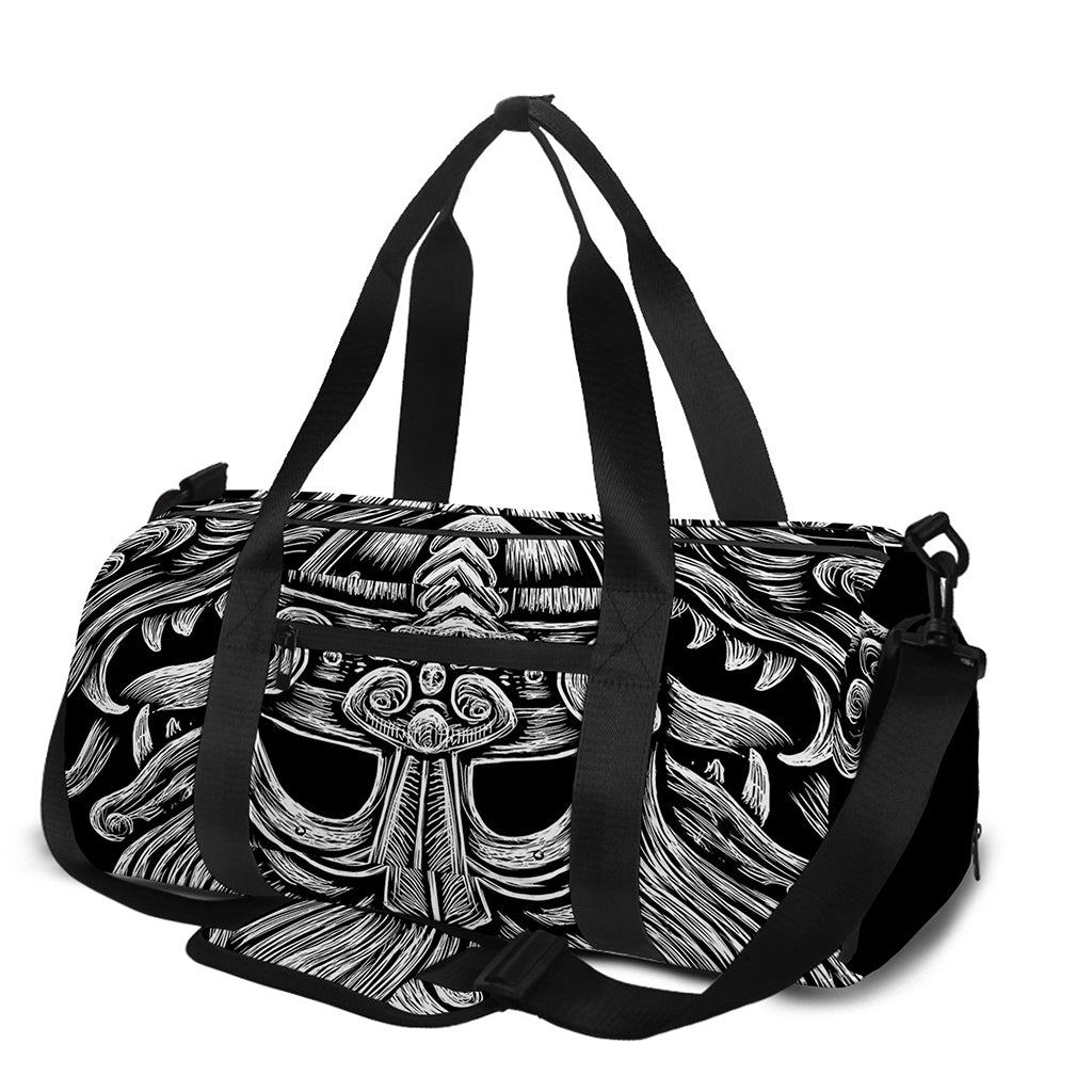Black And White Odin With Wolfs Print Gym Bag
