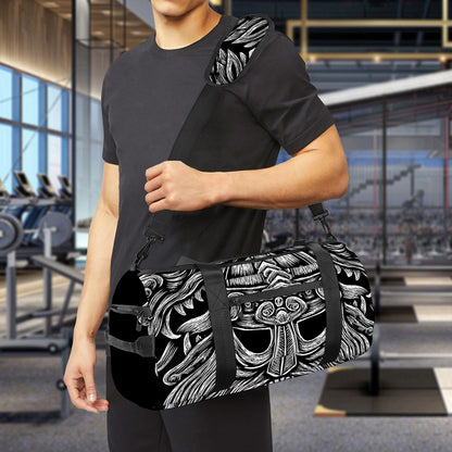 Black And White Odin With Wolfs Print Gym Bag