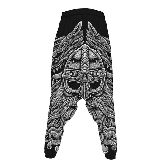 Black And White Odin With Wolfs Print Hammer Pants