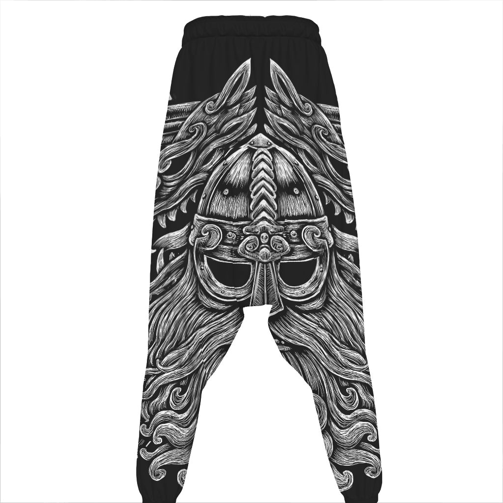 Black And White Odin With Wolfs Print Hammer Pants