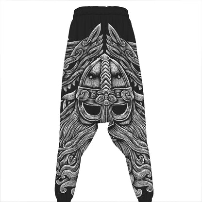 Black And White Odin With Wolfs Print Hammer Pants