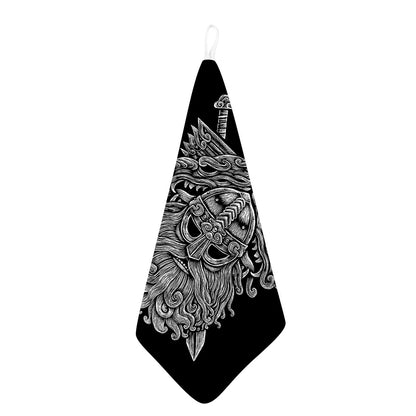 Black And White Odin With Wolfs Print Hand Towel