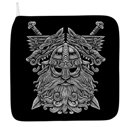 Black And White Odin With Wolfs Print Hand Towel