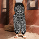 Black And White Odin With Wolfs Print Harem Pants