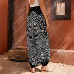 Black And White Odin With Wolfs Print Harem Pants