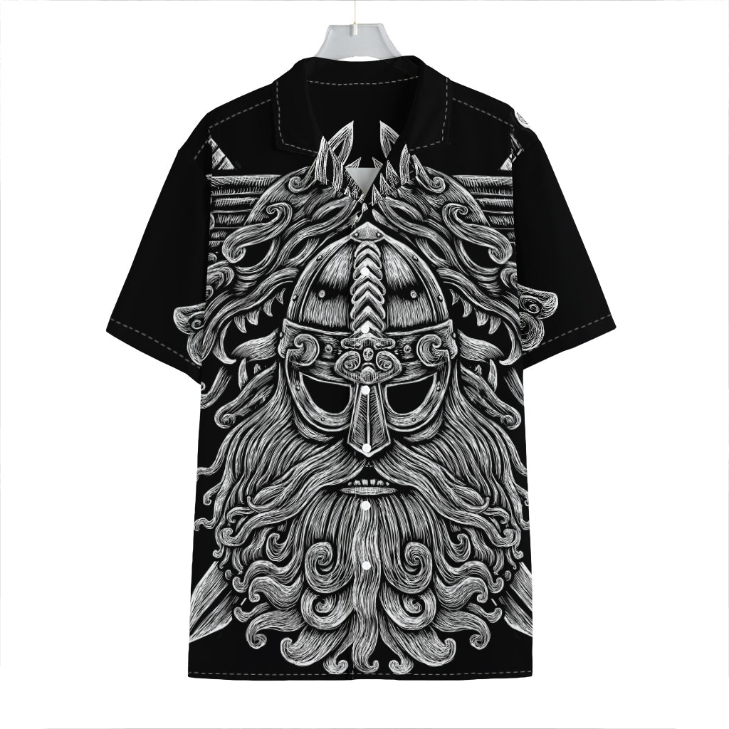 Black And White Odin With Wolfs Print Hawaiian Shirt