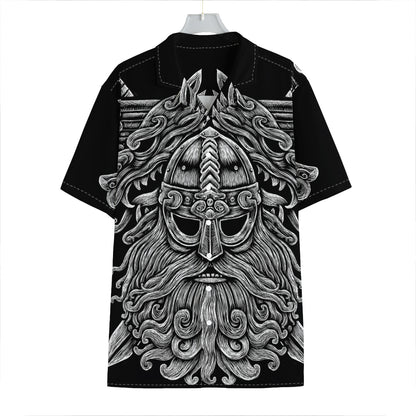 Black And White Odin With Wolfs Print Hawaiian Shirt