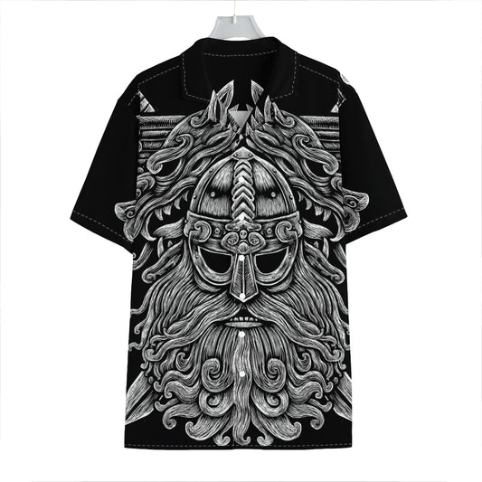 Black And White Odin With Wolfs Print Hawaiian Shirt