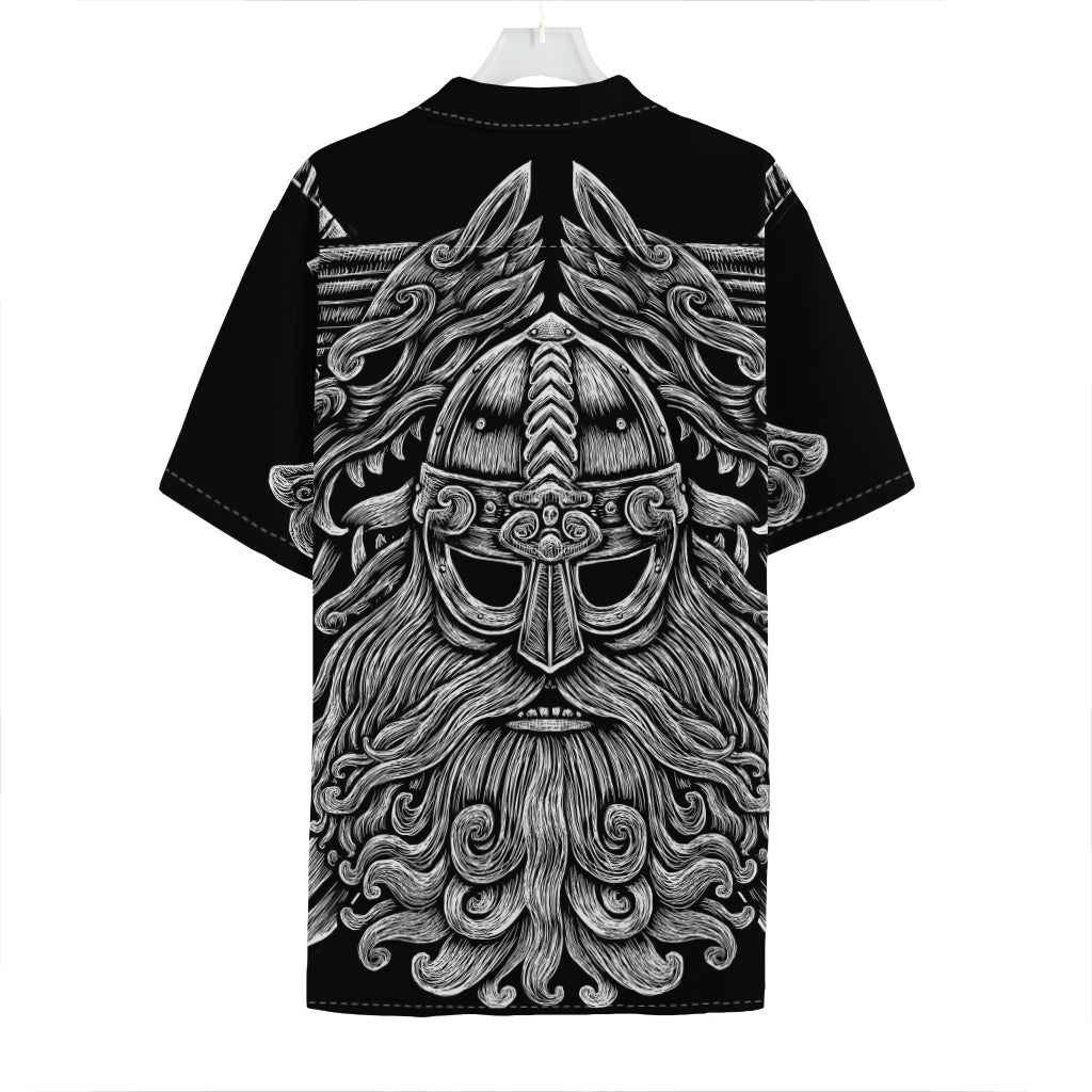 Black And White Odin With Wolfs Print Hawaiian Shirt