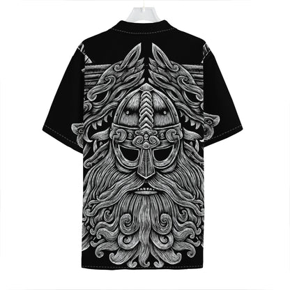 Black And White Odin With Wolfs Print Hawaiian Shirt
