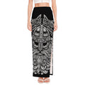 Black And White Odin With Wolfs Print High Slit Maxi Skirt