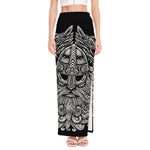 Black And White Odin With Wolfs Print High Slit Maxi Skirt