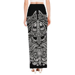 Black And White Odin With Wolfs Print High Slit Maxi Skirt