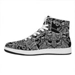 Black And White Odin With Wolfs Print High Top Leather Sneakers