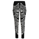 Black And White Odin With Wolfs Print High-Waisted Pocket Leggings