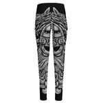 Black And White Odin With Wolfs Print High-Waisted Pocket Leggings