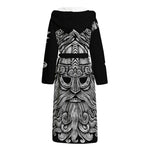 Black And White Odin With Wolfs Print Hooded Bathrobe