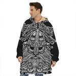 Black And White Odin With Wolfs Print Hoodie Blanket