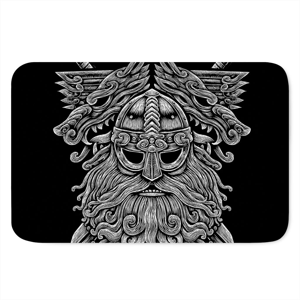 Black And White Odin With Wolfs Print Indoor Door Mat