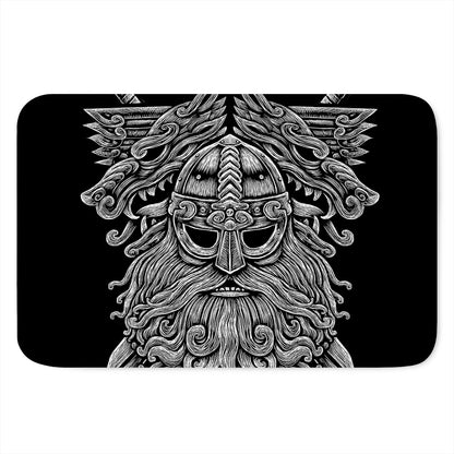 Black And White Odin With Wolfs Print Indoor Door Mat