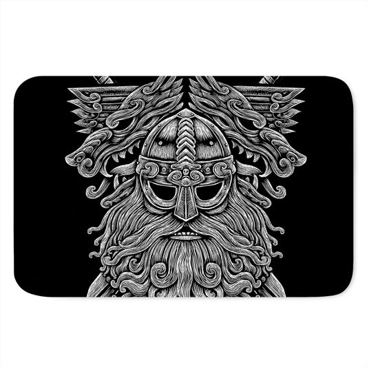 Black And White Odin With Wolfs Print Indoor Door Mat